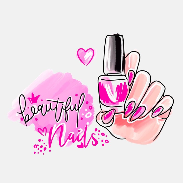 Vetor mão de inscrição manuscrita de unhas bonitas com unhas compridas segura esmalte