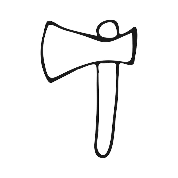 Mão de machado desenhada em contorno preto em um fundo branco Ferramenta de trabalho no estilo doodleAx icon Vector