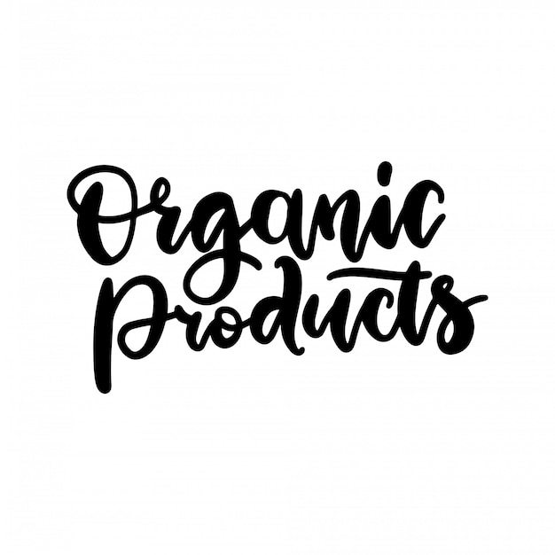 Mão de natureza de alimentos produtos orgânicos escrita letras de escova, logotipo preto, distintivo de rótulo para compras, lojas, embalagens e publicidade ... ilustração fundo branco