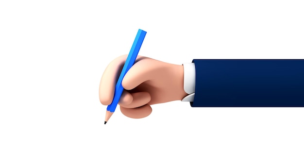 Mão de personagem de empresário de desenho vetorial segurando o lápis. Clip-art de negócios isolado no fundo branco.