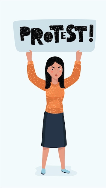 Mão de uma mulher segurando o cartaz de piquete em branco. Sinal de protesto vazio. Conceito de angariação de votos da revolução. Ilustração vetorial em estilo simples para banner ou cartaz qua +