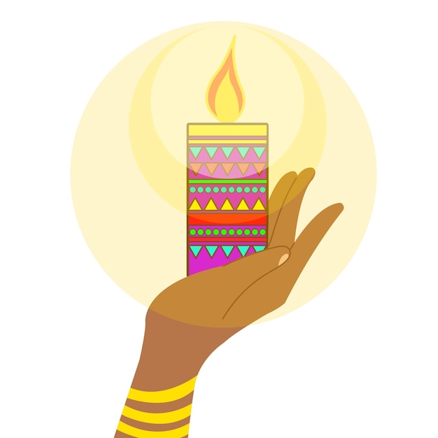 Vetor mão de vetor de desenho animado com velas no diwali