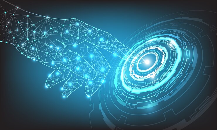Vetor mão de vetor e tecnologia de círculo no design de plano de fundo de tecnologia