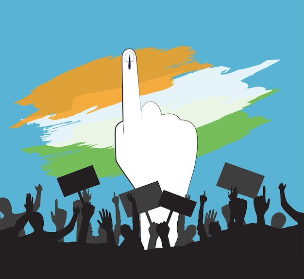 Mão de votação da eleição da Índia, ilustração vetorial