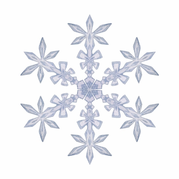 Mão desenhada aquarela azul e flocos de neve prateados cristal de gelo de água congelado no inverno ilustração único objeto isolado no fundo branco design para cartaz de férias impressão folheto de cartão do site