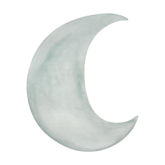 Mão desenhada aquarela lua crescente isolada no fundo branco. ilustração de aquarela colorida decorativa.