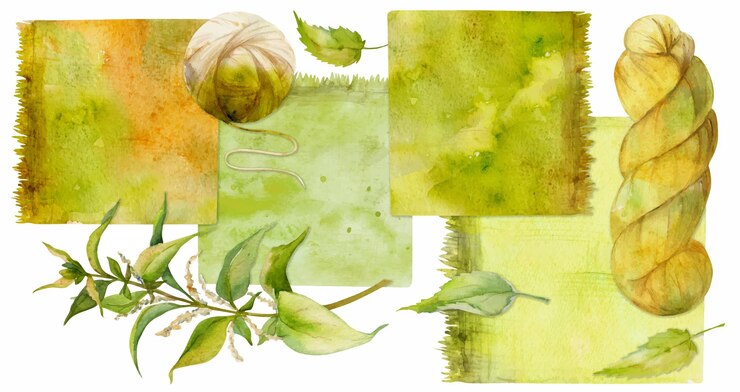 Vetor mão desenhada aquarela urtiga coloração natural planta corante e materiais para hobby tecido artesanal ilustração composição isolada fundo branco loja logotipo impressão cartão de visita website livreto