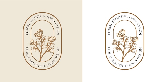 Vetor mão desenhada beleza feminina e moldura de logotipo botânico floral para cuidados com a pele da pele do salão de spa