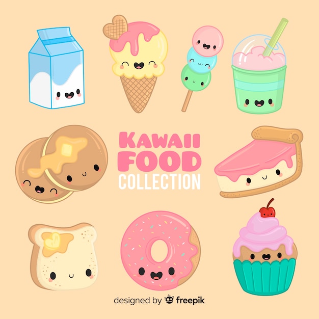 Mão desenhada coleção de comida kawaii