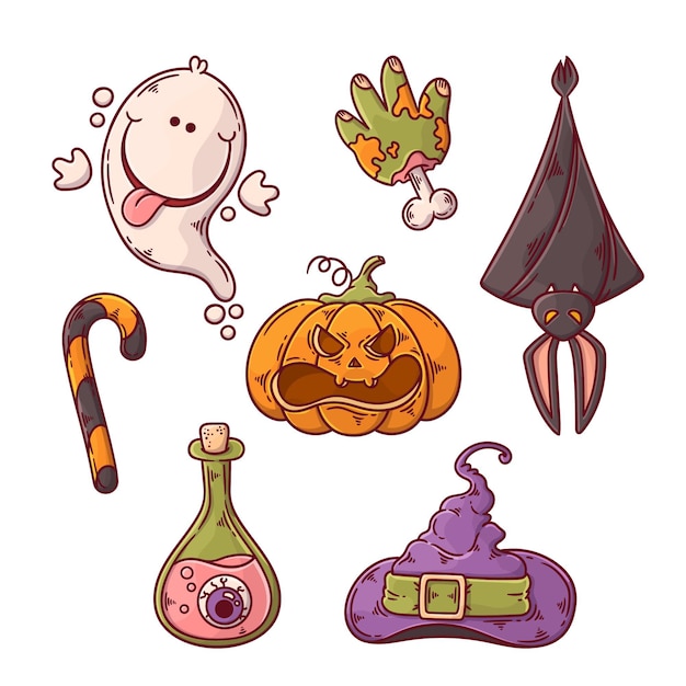 Mão desenhada coleção de elementos de halloween