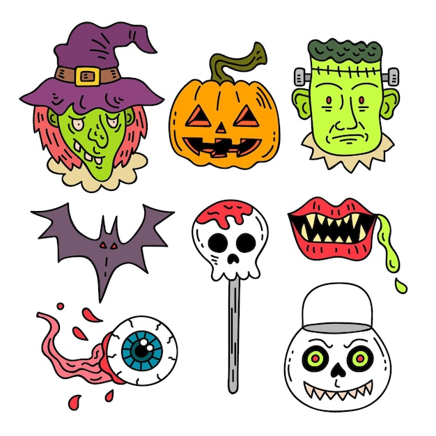 Mão desenhada coleção de elementos de halloween