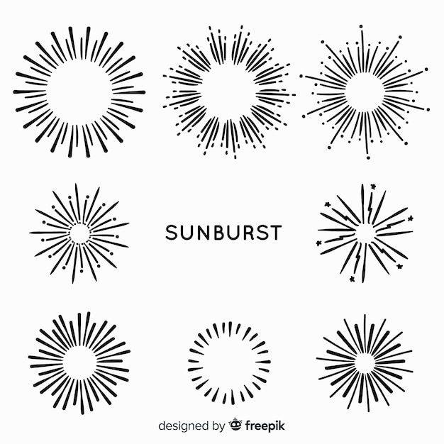 Vetor mão desenhada coleção de elementos sunburst