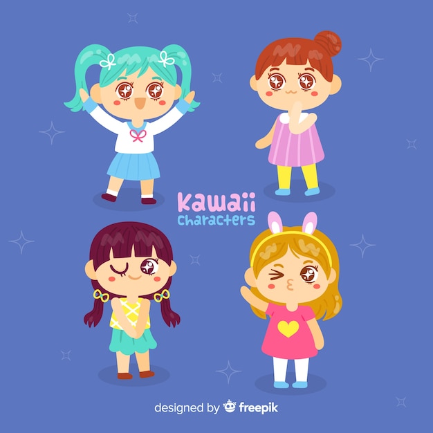 Vetor mão desenhada coleção de meninas kawaii