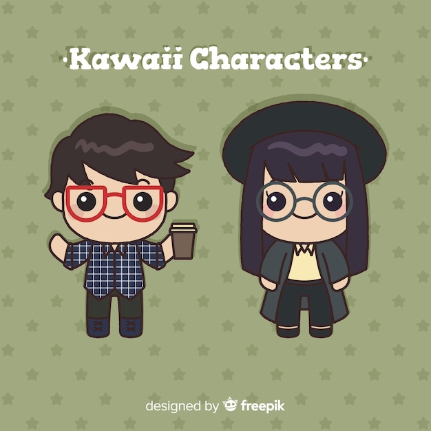 Mão desenhada coleção de personagem kawaii