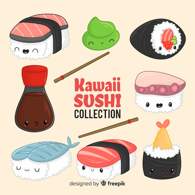 Mão desenhada coleção de sushi encantador