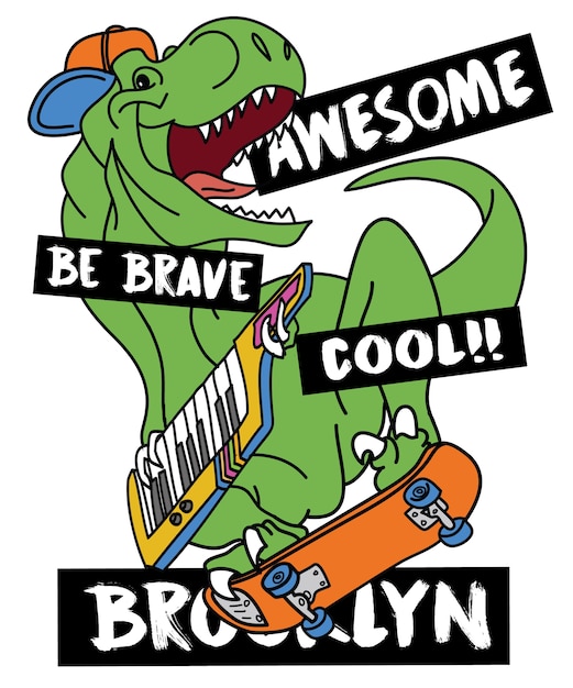 Mão desenhada cool vector design de dinossauro para impressão de camisa de t