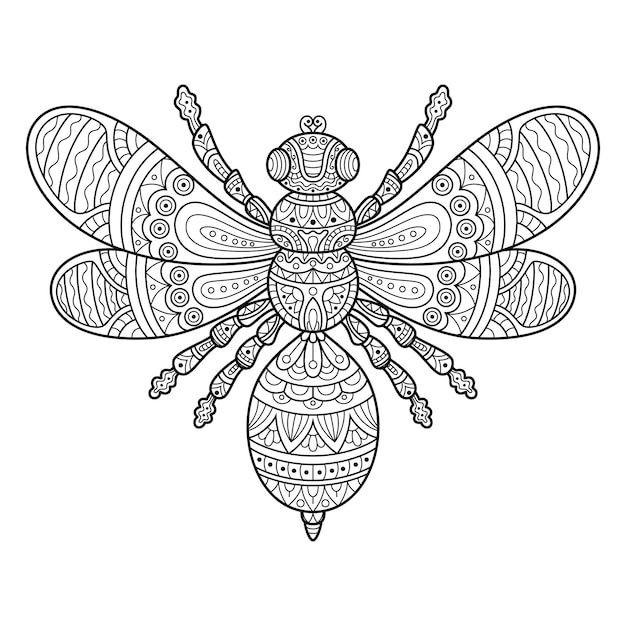 Mão desenhada de abelha no estilo zentangle