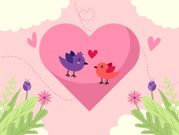 Mão desenhada de amor de casal de pássaros. Ilustração em vetor dia dos namorados.
