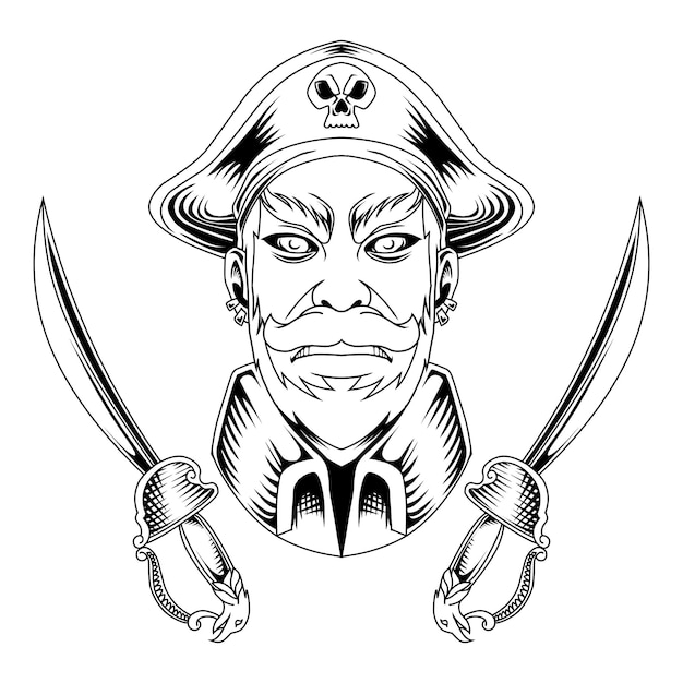 Vetor mão desenhada de arte de linha de piratas