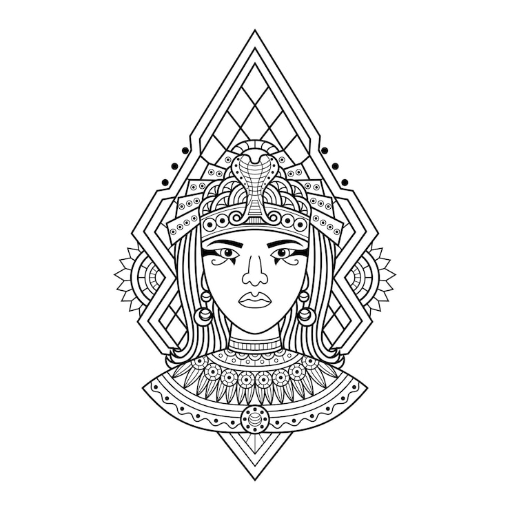 Vetor mão desenhada de cleópatra em estilo zentangle