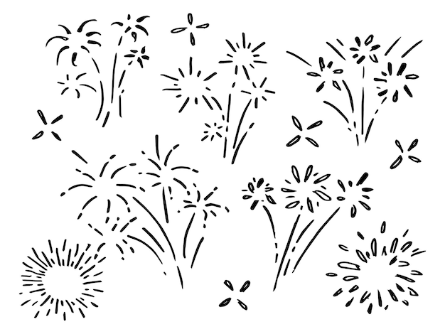 Mão desenhada de doodle firework sunburst set doodle design elemento ilustração vetorial