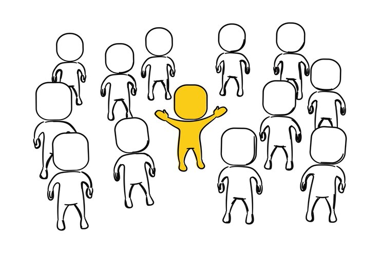 Vetor mão desenhada de funcionário especial na multidão líder e gerente para a equipe design de ilustração vetorial