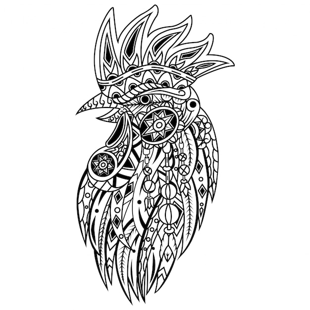 Mão desenhada de galo em estilo zentangle