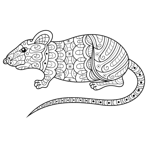 Mão desenhada de mouse no estilo zentangle