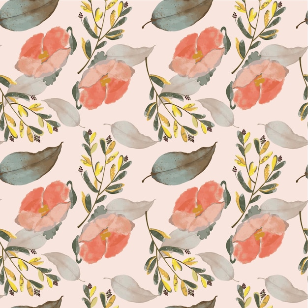 Mão desenhada de padrão floral aquarela em fundo rosa