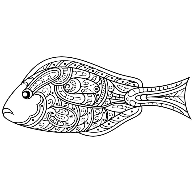 Vetor mão desenhada de peixe cirurgião de paleta no estilo zentangle