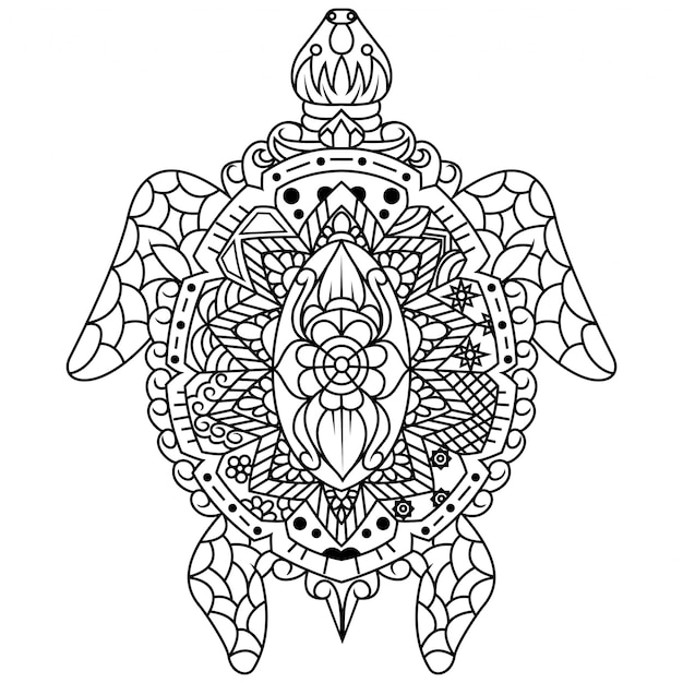 Vetor mão desenhada de tartaruga em estilo zentangle