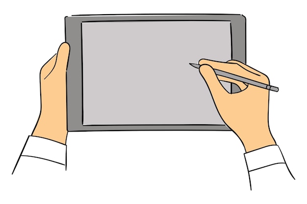 Mão desenhada de uma ilustração de design de esboço de tablet de caneta