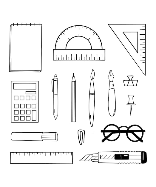 Vetor mão desenhada de volta ao material escolar