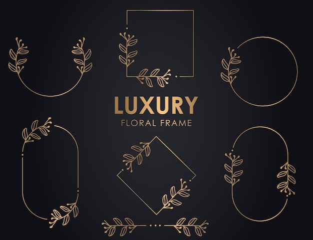 Mão desenhada decorativo delineado grinaldas com ramos, quadros redondos florais luxuosos, grinalda floral Premium.