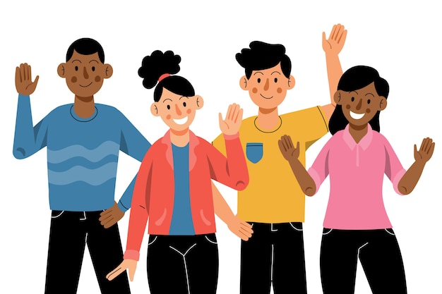 Mão desenhada design plano pessoas acenando ilustração