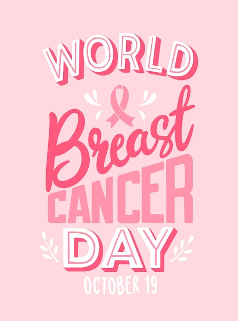 Mão desenhada dia internacional contra o câncer de mama letras