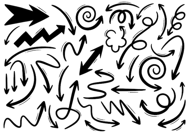 Mão desenhada doodle elementos de design. mão desenhadas setas, molduras, bordas, ícones e símbolos. elementos de infográficos de estilo dos desenhos animados.