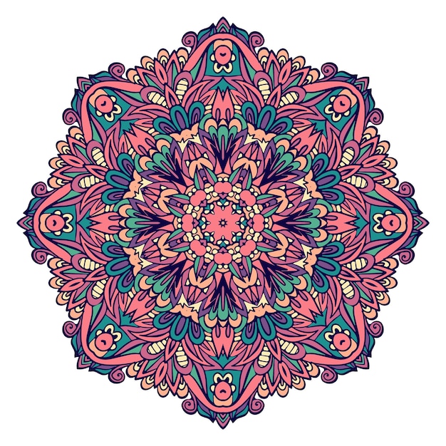 Mão desenhada doodle mandala. mandala étnica com ornamentos coloridos.