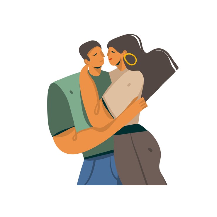 Vetor mão desenhada estoque abstrato gráfico ilustração de amor com jovens românticos beijos andando juntos