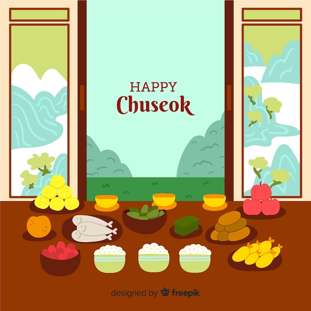 Mão desenhada feliz chuseok fundo