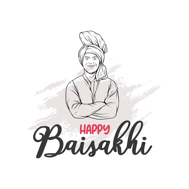 Mão desenhada feliz homem baisakhi em estilo de arte de linha