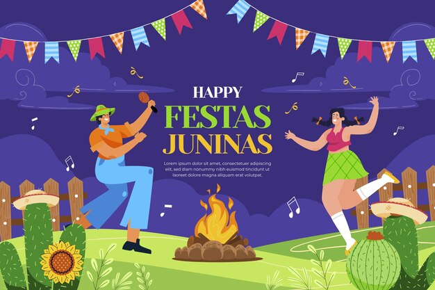 Mão desenhada festas juninas pessoas dançando ilustração