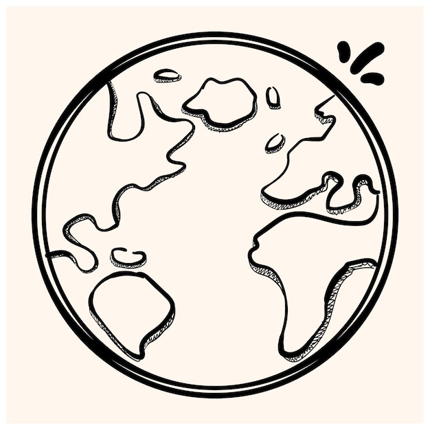 Mão desenhada globe doodle ilustração vetorial. projeto de rabisco plano. vetor de estilo cartoon isolado