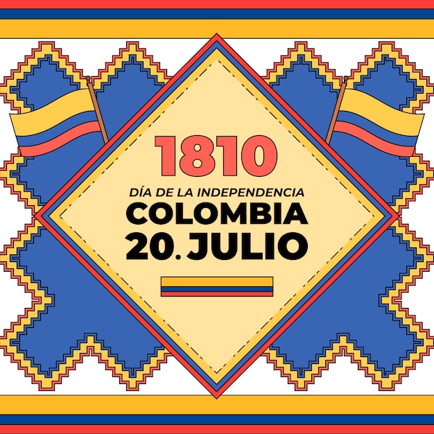 Vetor mão desenhada ilustração 20 de julio com bandeiras colombianas