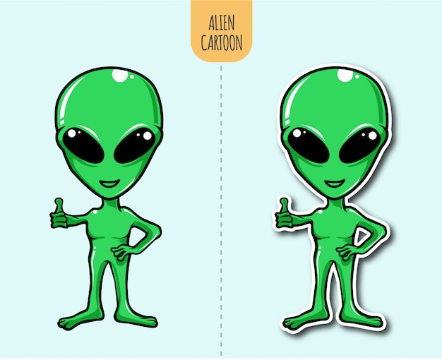 Mão desenhada ilustração alienígena dos desenhos animados com adesivo