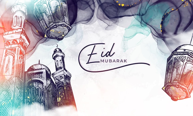 Mão desenhada ilustração de eid mubarak