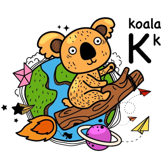 Vetor mão desenhada. ilustração de letra k-koala do alfabeto, vetor