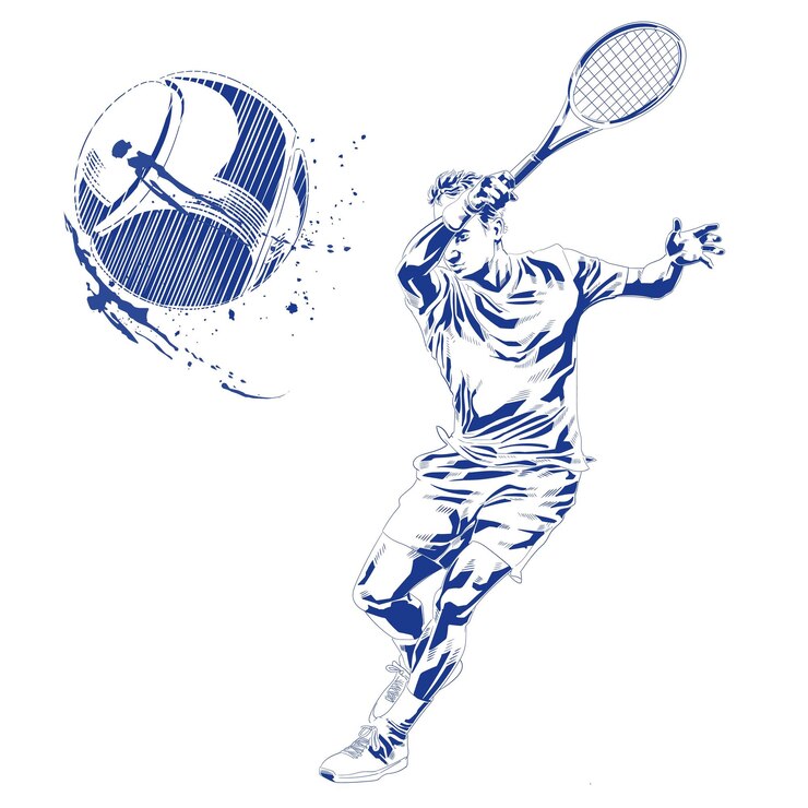 Vetor mão desenhada ilustração vetorial. homem jogando tênis na quadra de tênis