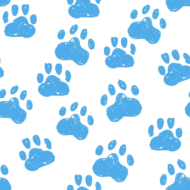Vetor mão desenhada imprimir pata cão esboço dos desenhos animados sem costura padrão ilustração vetorial