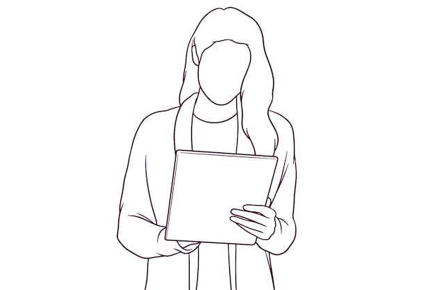 Mão desenhada jovem estudante estudando com ilustração de tablet